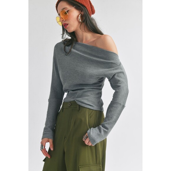 Signature 8 Tops - Signature 8 Off Shoulder Waffle Knit Top